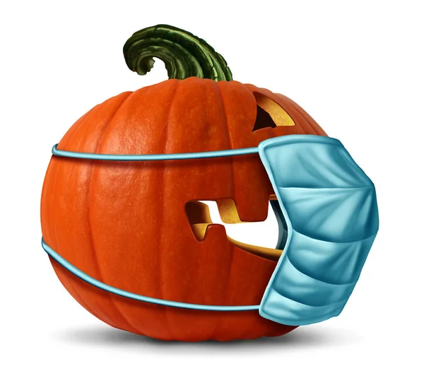 Pandemia Durante Halloween Como Uma Abóbora Jack Lanterna Vestindo Uma — Fotografia de Stock