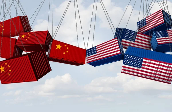 Usa Čína Obchodní Válka Americká Cla Jako Protichůdné Nákladní Kontejnery — Stock fotografie