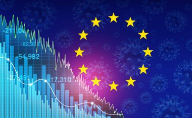 Eurozone recession and European economy and economic pandemic fear and coronavirus fears or virus outbreak and Stock market selling concept with 3D illustration elements. clipart