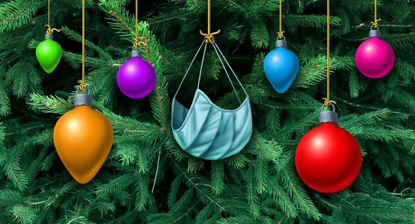 Árvore Natal Com Uma Máscara Facial Como Ornamento Férias Decoração — Fotografia de Stock