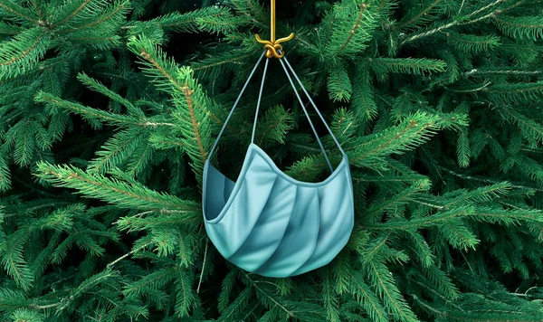 Albero Natale Con Una Maschera Viso Come Ornamento Vacanze Decorazione — Foto Stock