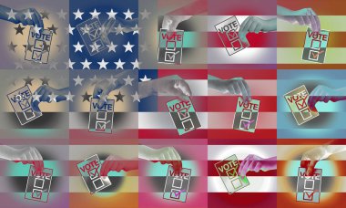 US election and United States vote or American voters voting in the USA for a president or senator and cogressman or cogresswoman with 3D illustration elements. clipart