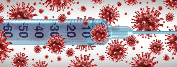 病毒疫苗和流感病毒或头孢病毒药物治疗疾病控制作为注射器疫苗和一组传染性病原体细胞作为保健隐喻 研究用3D图解的治疗方法 — 图库照片