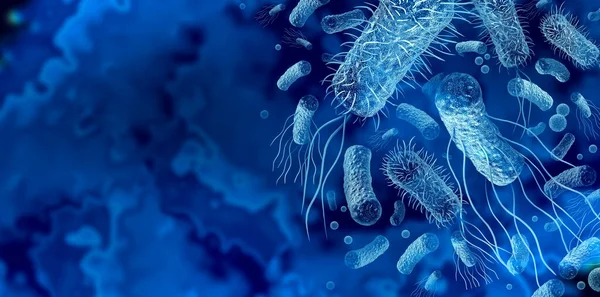 Bacteria outbreak and bacterial infection as a microscopic background as dangerous disease strain case as a medical health risk concept with disease cells as a 3D render.