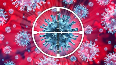 Virus infection treatment and targeting the coronavirus outbreak or influenza therapy as a vaccine or vaccination of a flu strain as a pandemic medical health cure concept with disease cells as a 3D render clipart