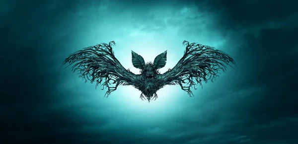 Νυχτερίδα Φάντασμα Πλάσμα Βαμπίρ Ένα Ανατριχιαστικό Τρομακτικό Σουρεαλιστικό Ιπτάμενο Φτερωτό — Φωτογραφία Αρχείου