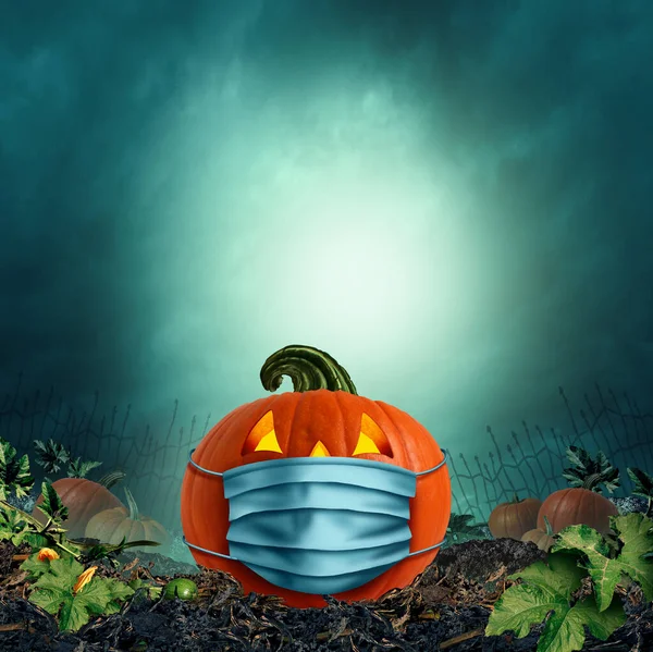 Safe Halloween Face Mask Jack Lantern Pumpkin Wearing Medical Face — Stock Photo, Image