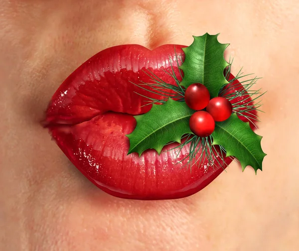 Christmas Love Holiday Fashion Winter Beauty Celebration Plump Red Lips — Stock Photo, Image