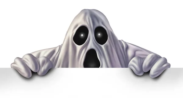 Ghost Monster Gluuren Achter Een Blanco Wit Teken Als Een — Stockfoto