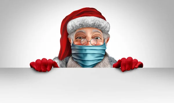 Santa Claus Lleva Concepto Banner Máscara Facial Como Símbolo Temporada — Foto de Stock