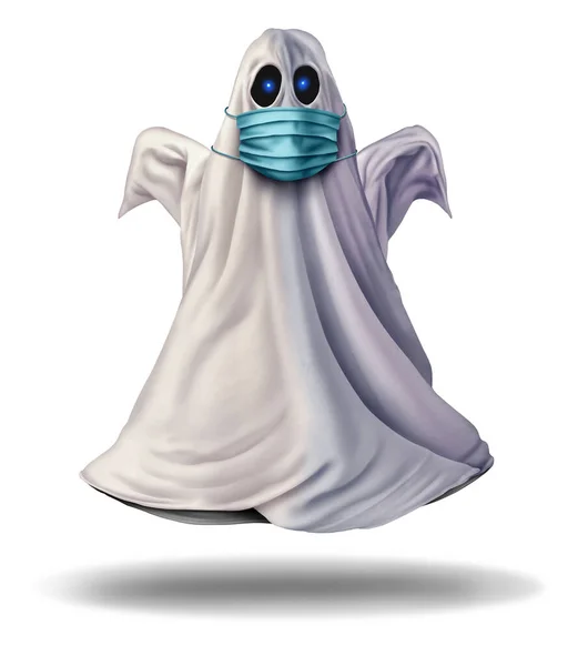 戴口罩的鬼魂是假日期间的标志 它象征着健康和医疗保健疾病的预防 是预防三维插图病毒的医疗设备 — 图库照片