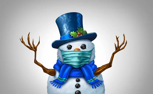 Snowman Wearing Face Mask Concept Winter Snow Man Holiday Season — Stock Photo, Image