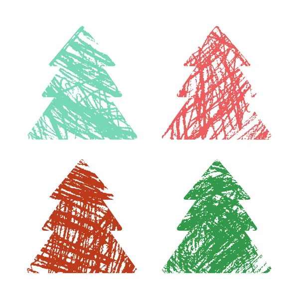 Juego Árbol Navidad Con Dibujo Mano Lápiz Colores Artístico Elemento — Vector de stock