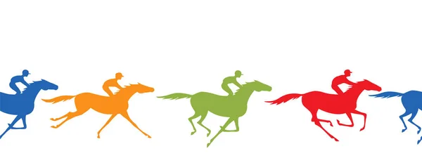 Cavalo Correndo Silhueta Borda Sem Costura Cavalo Jóquei Cavaleiros Galopando — Vetor de Stock