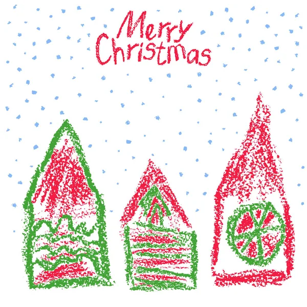 Crayon Comme Des Enfants Dessin Main Fond Maison Noël Des — Image vectorielle