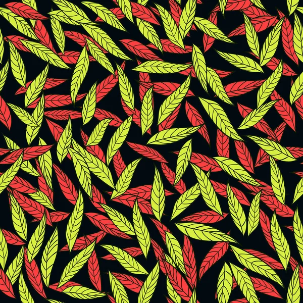 Безшовний Візерунок Осіннім Червоно Жовтим Листям Чорному Сезон Осінній Лист — стоковий вектор