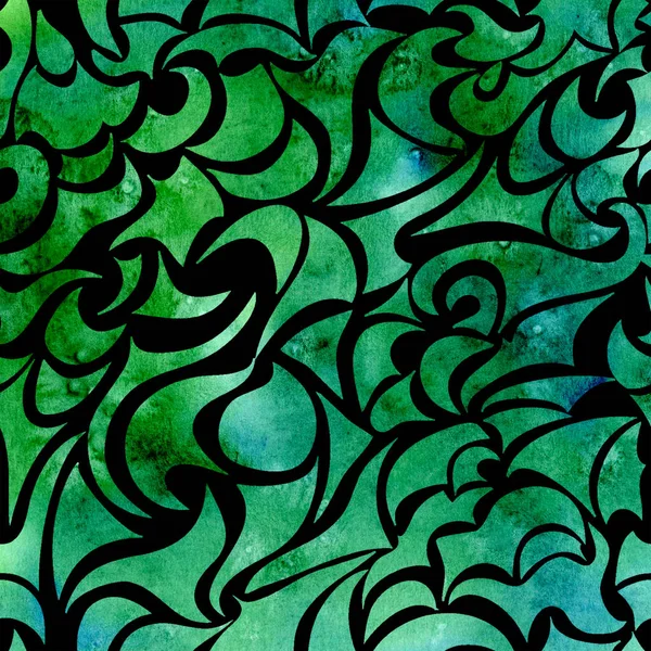 Padrão Abstrato Aquarela Verde Onda Escura Fluido Pintado Mão Textura — Fotografia de Stock