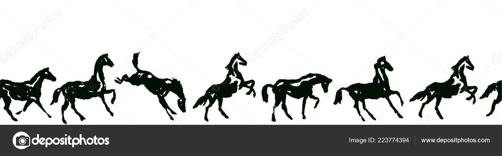 Equestrian Seamless Border Horse Silhouette Various Poses Motion Vector Pattern Vector Image By C Larisa Zorina Vector Stock