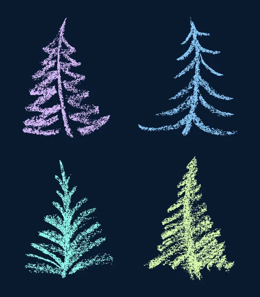 Kreide Oder Weiße Kreide Wie Kinderhand Zeichnen Lustige Fröhliche Weihnachtsbaumform — Stockvektor