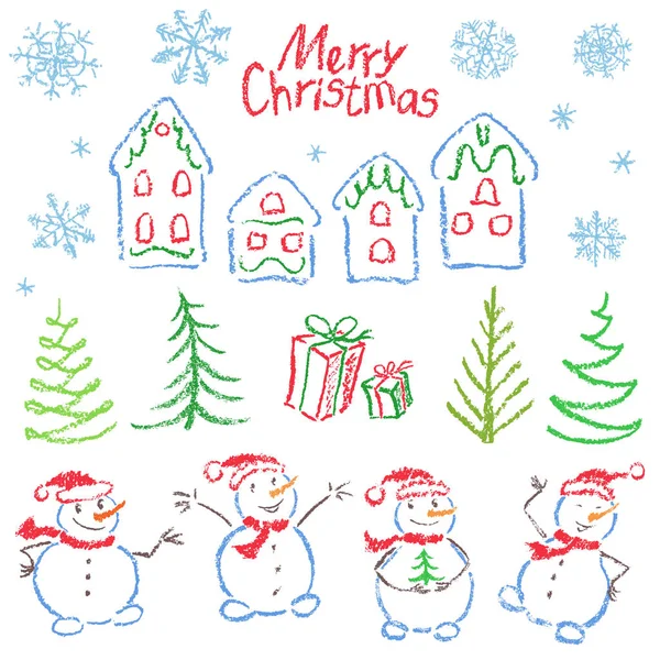 Kredka Christmas Clip Symbol Sztuka Jak Dziecko Zabawny Doodle Białym — Wektor stockowy