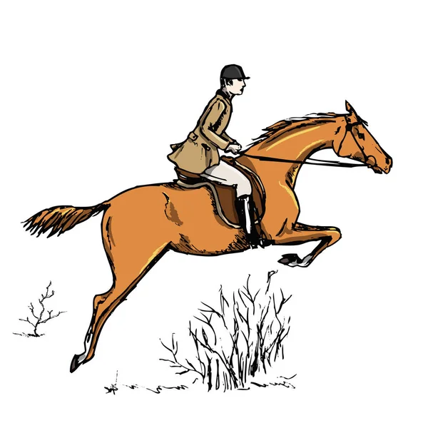 Cavalier Cavalier Homme Équestre Historique Style Anglais Mâle Sur Cheval — Image vectorielle