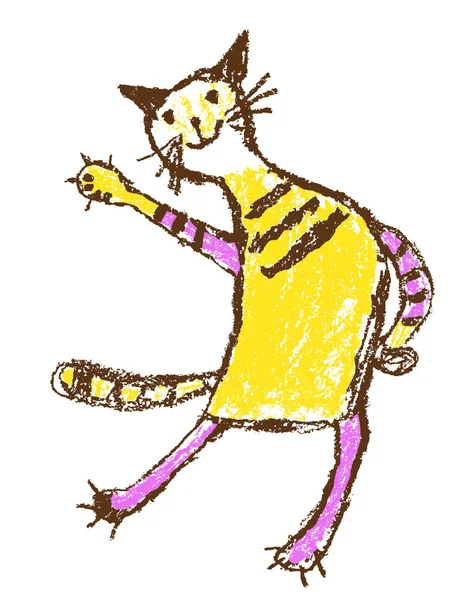 Curioso Que Chico Garabatee Gato Vestido Cera Crayón Como Mano — Archivo Imágenes Vectoriales