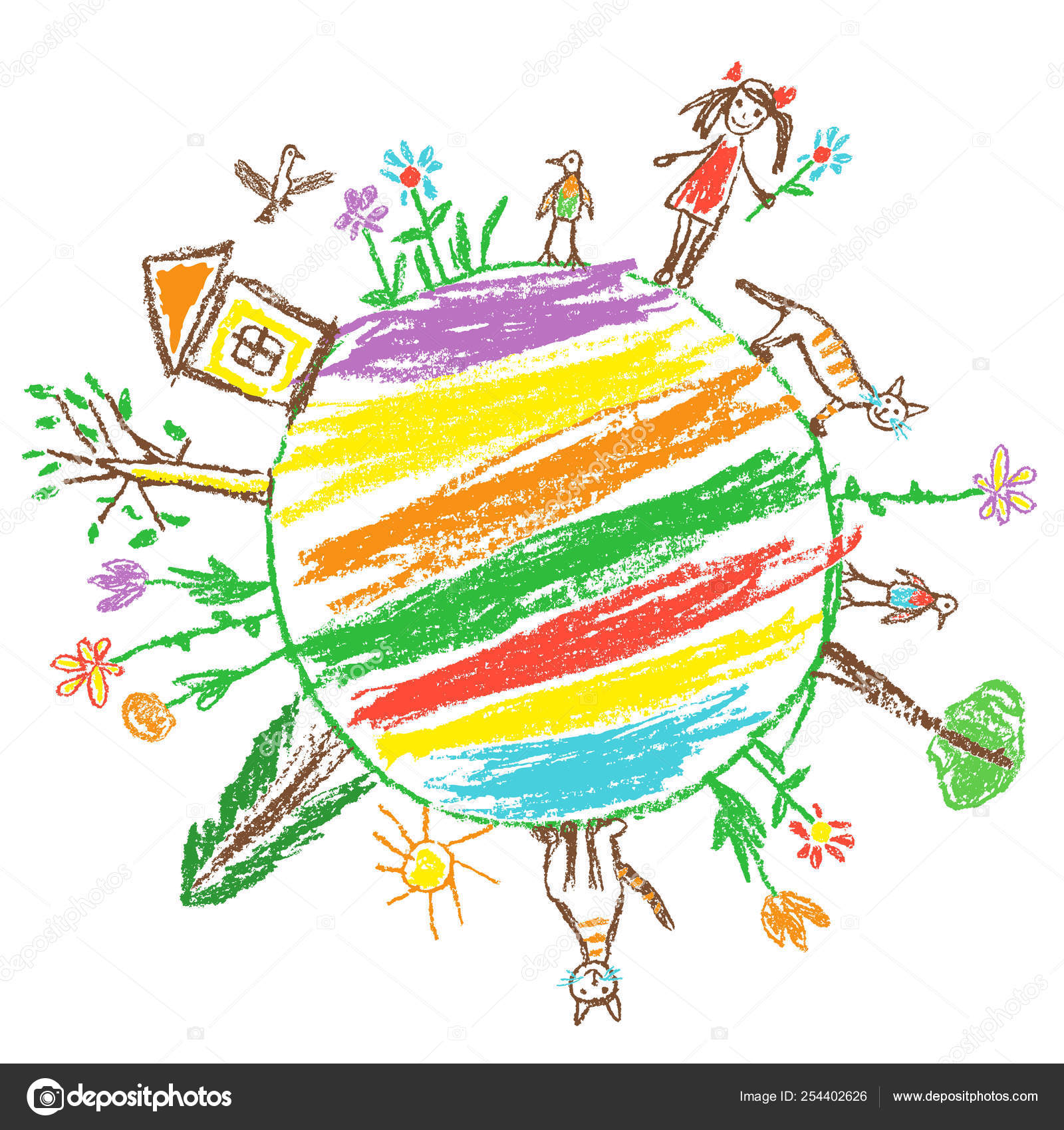 Bygge videre på død Beloved Earth Day Eco Friendly Concept Child Hand Drawn Doodle Colorful Stock  Vector Image by ©Larisa_Zorina #254402626