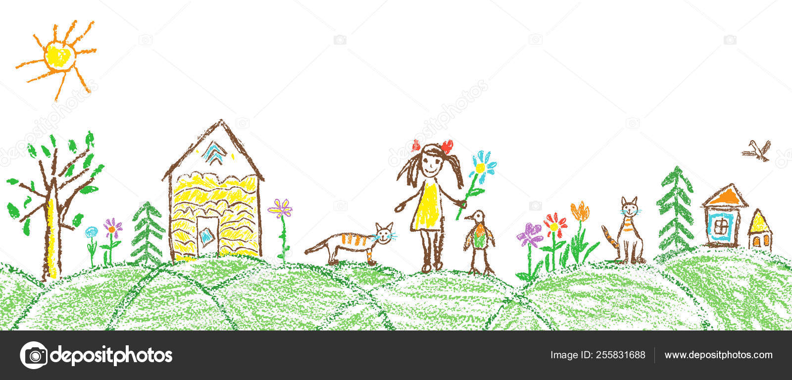 village drawing for kids