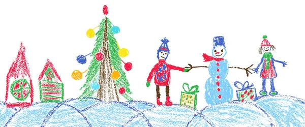 Comme Une Main Enfant Dessinant Frontière Noël Espace Vacances Crayon — Image vectorielle