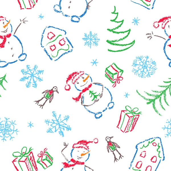 아이들 크리스마스 손으로 패턴을 그리는 아이들 미소짓는 눈송이 그리고 세트처럼요 — 스톡 벡터