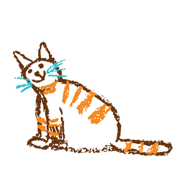 Gracioso Tabby Rojo Sentado Gato Sonriente Crayón Cera Como Mano — Vector de stock