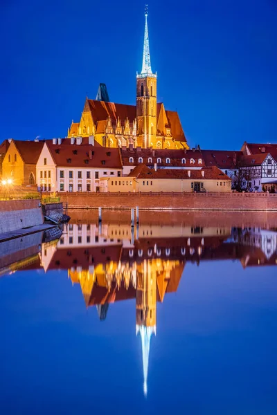 Wroclaw Polónia Ilha Catedral Histórica Cidade Velha Wroclaw Com Reflexo — Fotografia de Stock