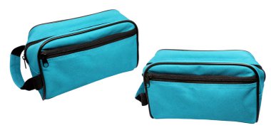 Kırpma yolu ile beyaz arka plan üzerinde izole mavi kozmetik çantası