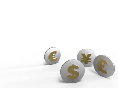 Beyaz arka plan üzerinde izole farklı ülkelerin para birimlerinin görüntülerle paralar