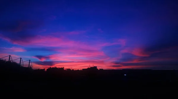 Terrain Football Avec Ciel Coloré — Photo