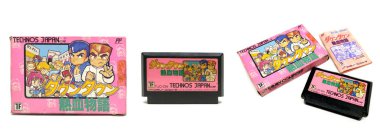 Bangkok, Tayland - 31 Mart 2017: Kunio downtown beyaz arka plan üzerinde paket technos Japonya tarafından izole. Açıklayıcı yazı işleri