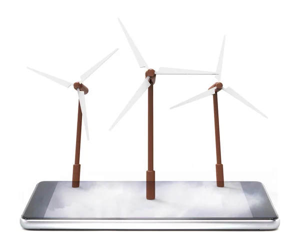 Windmühle Auf Dem Smartphone Energiesparkonzept Daten Illustration — Stockfoto