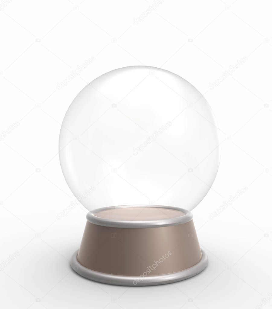 Empty Crystal Ball / snow globe isolated on white background. 3D illustration. HD for retouch.