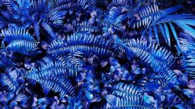 Karanlık arka planda tropikal yaprak ormanı parlıyor. Yüksek karşıtlık.