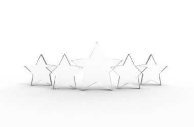 Beyaz arka plan üzerinde izole beş cam yıldız.