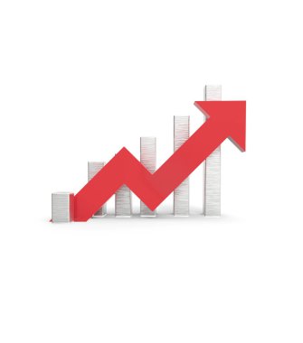 Kırmızı ok ve grafik. Büyüyen iş concept.3d işleme.