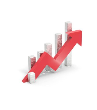 Kırmızı ok ve grafik. Büyüyen iş concept.3d işleme.