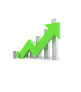 Yeşil ok ve grafik. Büyüyen iş concept.3d işleme.