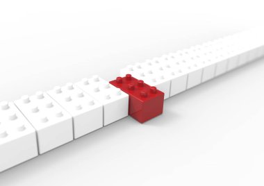 Beyaz arka plan üzerinde izole oyuncak blokların satır. 3D çizim.