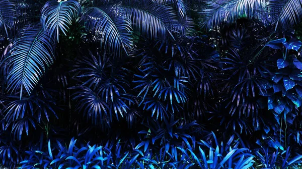 Floresta Foliar Tropical Brilha Fundo Escuro Alto Contraste — Fotografia de Stock