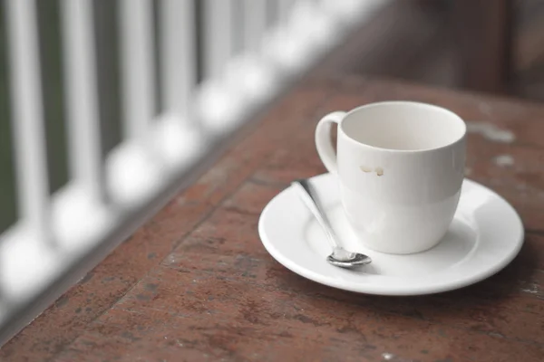 Taza Café Vacía Mesa Madera — Foto de Stock