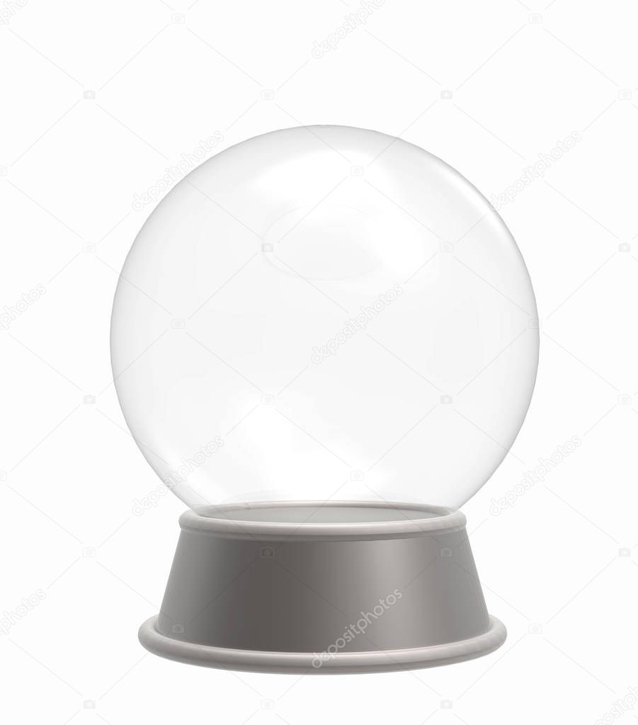 Empty Crystal Ball / snow globe isolated on white background. 3D illustration.