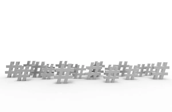 Група значків хештегу срібла ізольована на білому тлі.3D Ill — стокове фото