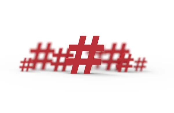 Grupo de ícone hashtag vermelho isolado no fundo branco.3D Illust — Fotografia de Stock