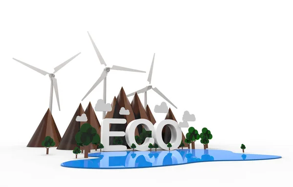 ECO Paisagem natural, Energias renováveis. Ilustração — Fotografia de Stock